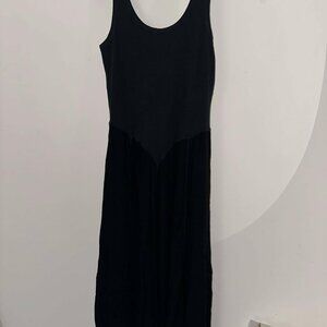 EUC American South Side BOHO Black tank Maxi with crepe flowy skirt, size Med